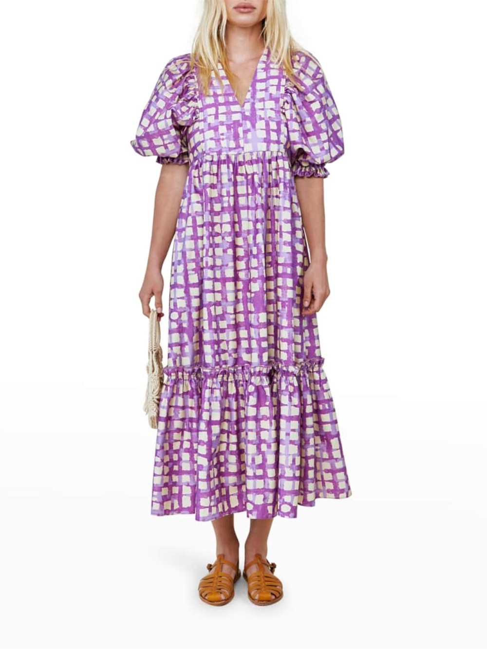 HUNTER BELL Purple and White Printed Maxi Dress